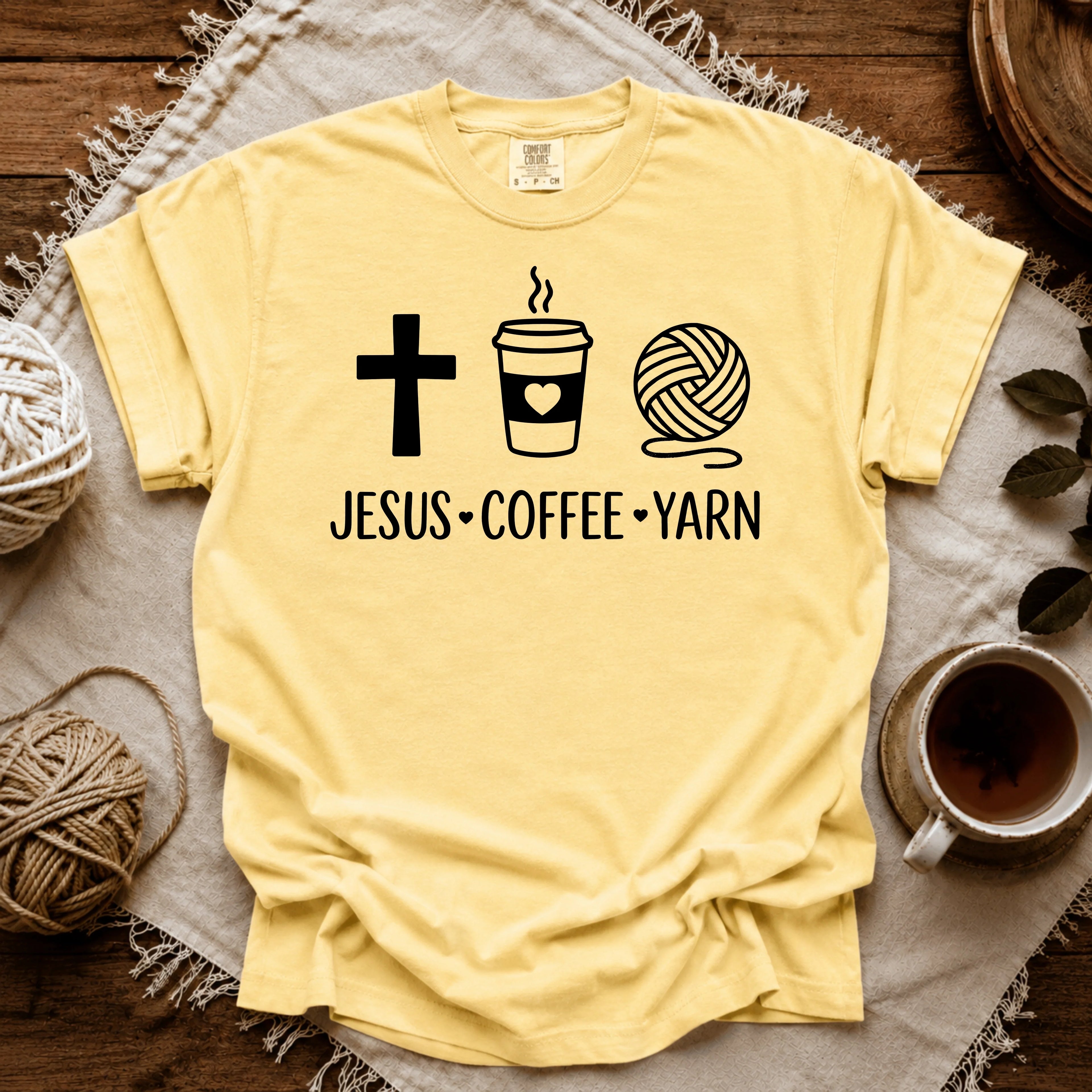 Comfort Colors Jesus, Coffee and Yarn T-shirt