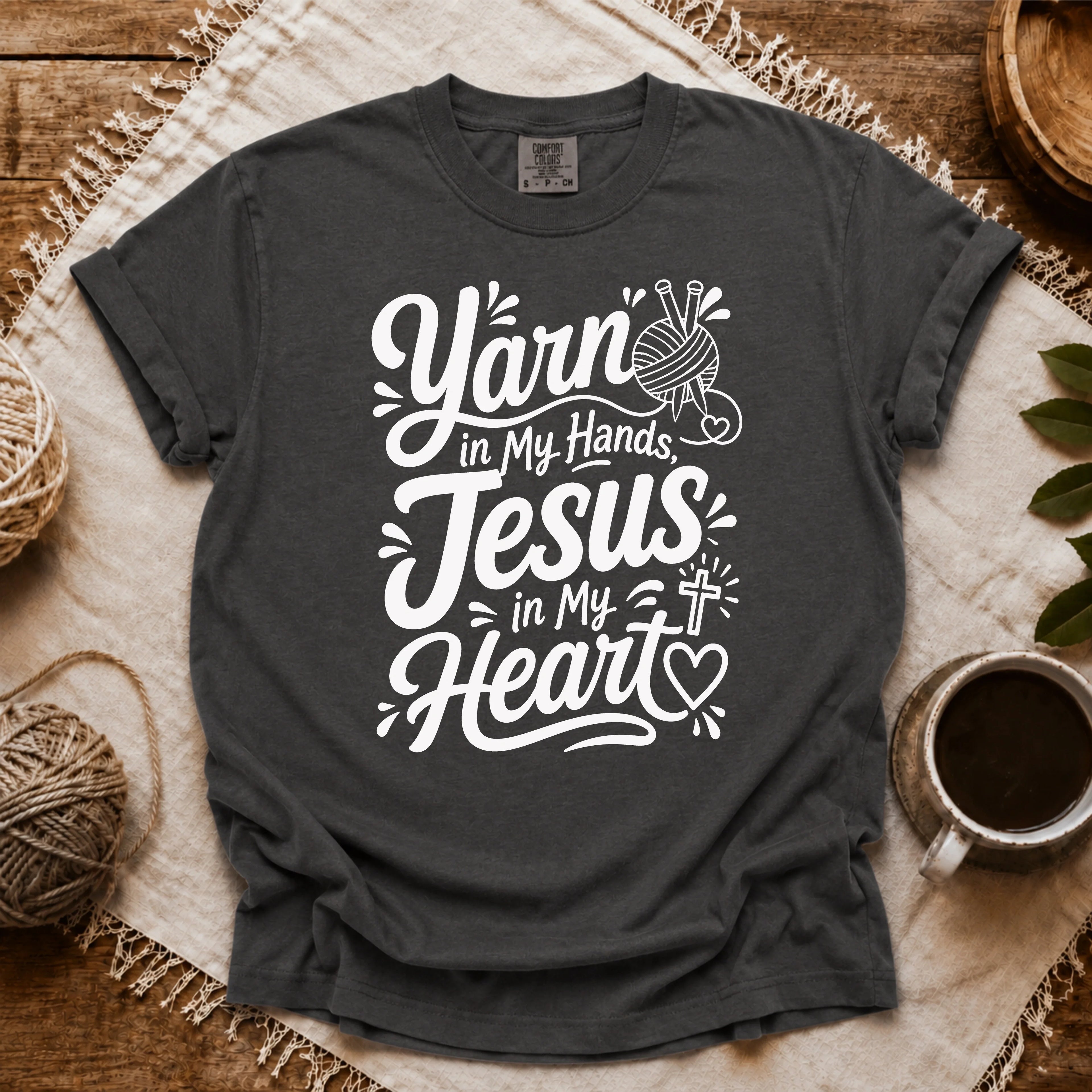 Comfort Colors Yarn In Hand, Jesus In Heart T-shirt