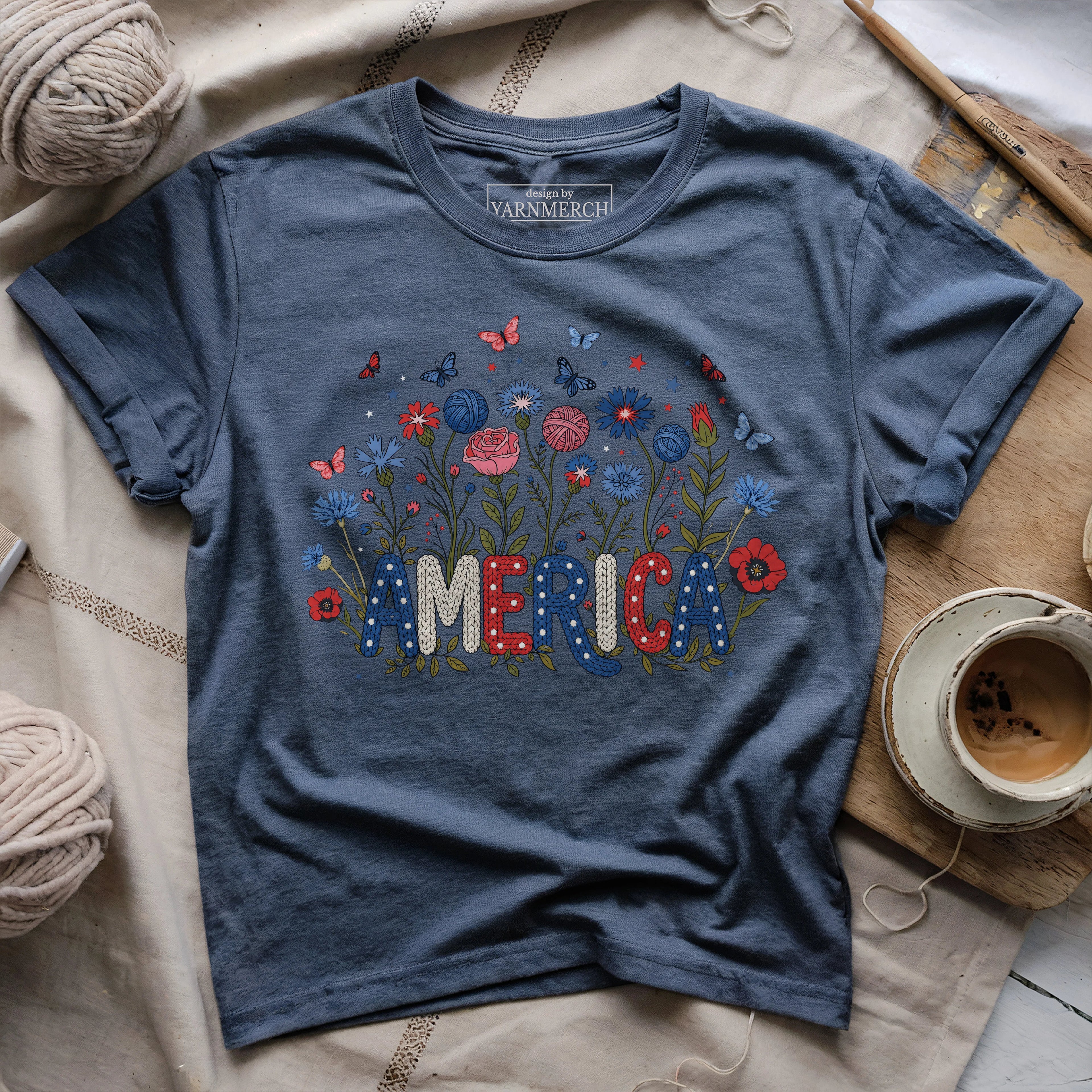 Floral America Yarn T-shirt