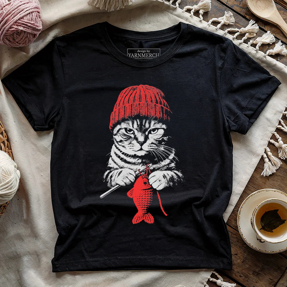 Vintage Crocheting Cat T-shirt